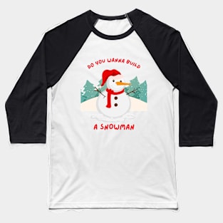 White And Red Illustration Snowman Baseball T-Shirt